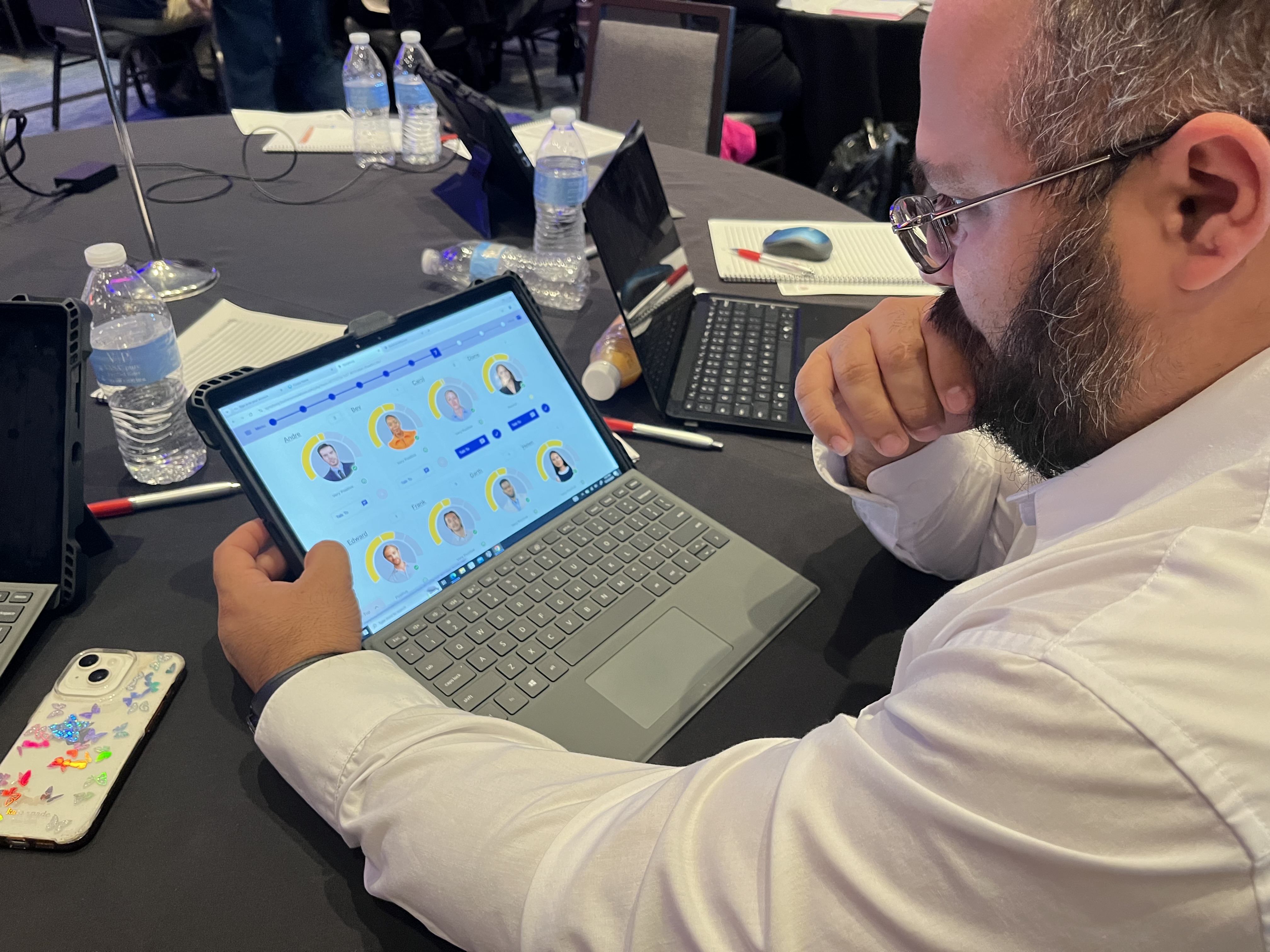 A man looking at the Influence simulation